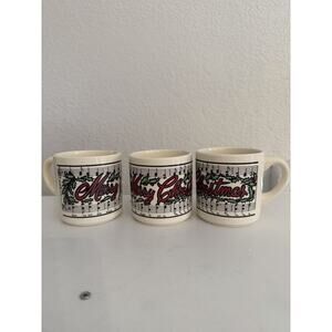 3 Vintage merry Christmas Musicnotes USA stoneware Mugs